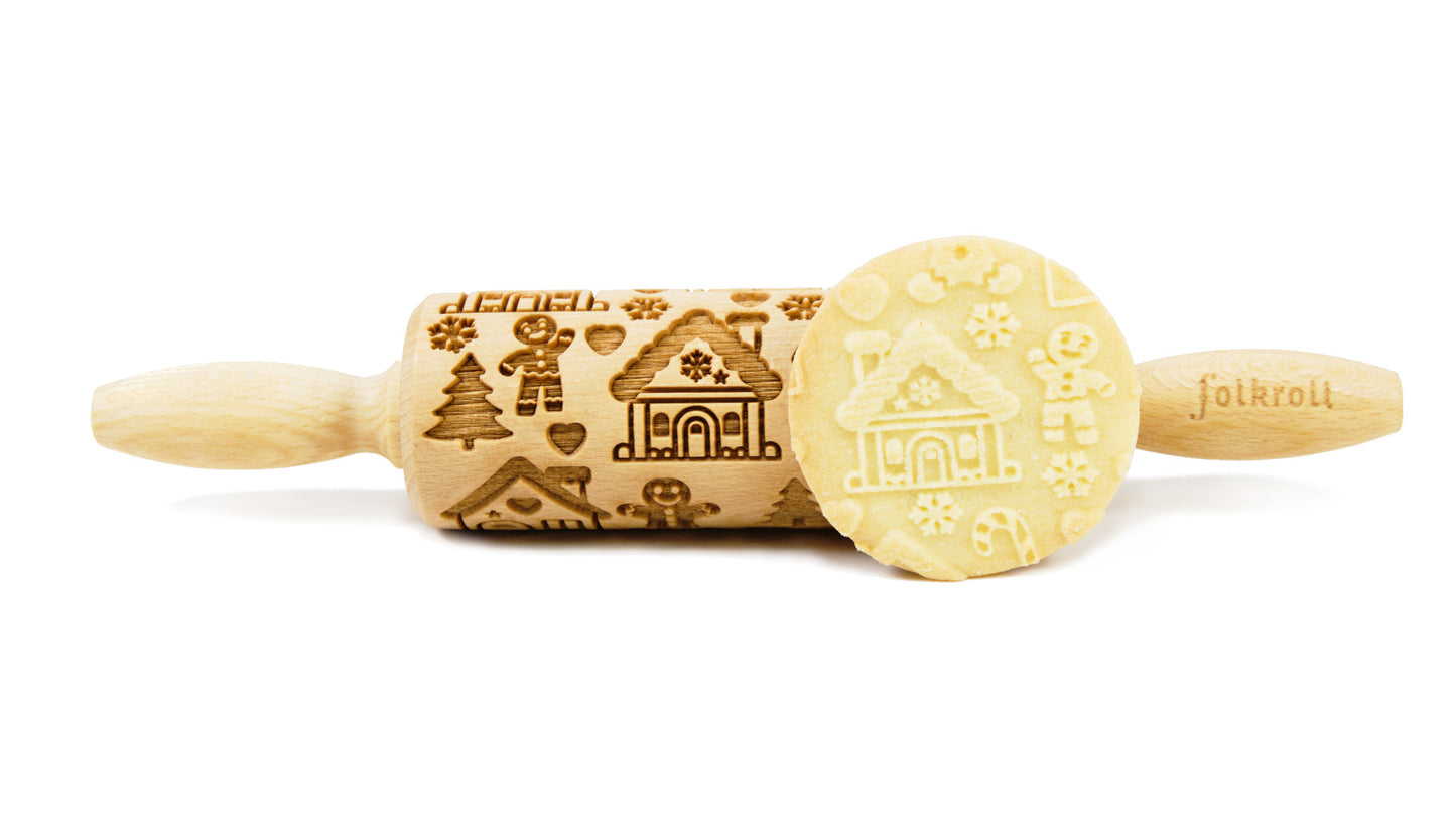 FOLKROLL Small Holiday Embossed Rolling Pin