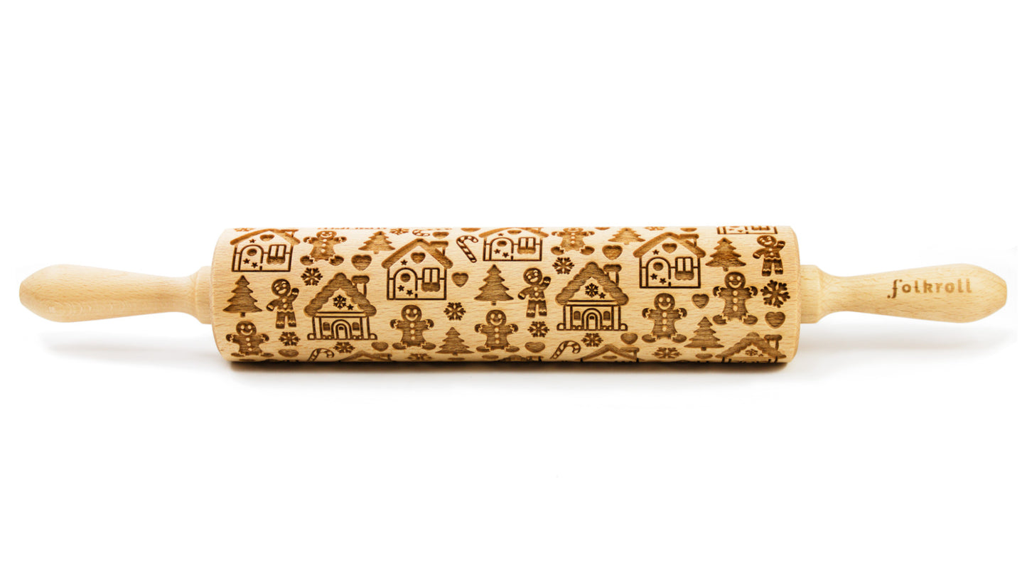 FOLKROLL Large Holiday Embossed Rolling Pin