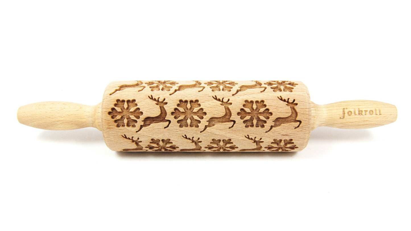 FOLKROLL Small Holiday Embossed Rolling Pin