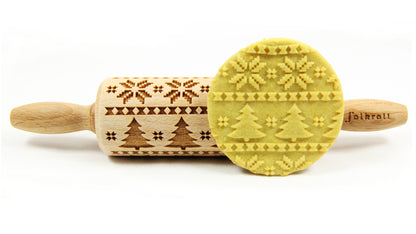 FOLKROLL Small Holiday Embossed Rolling Pin
