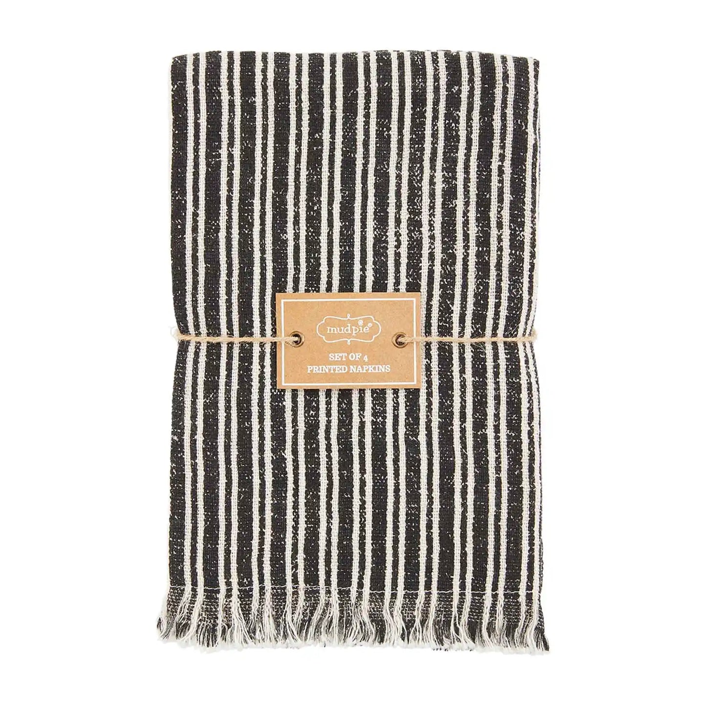 MUD PIE Black Striped Napkin Set