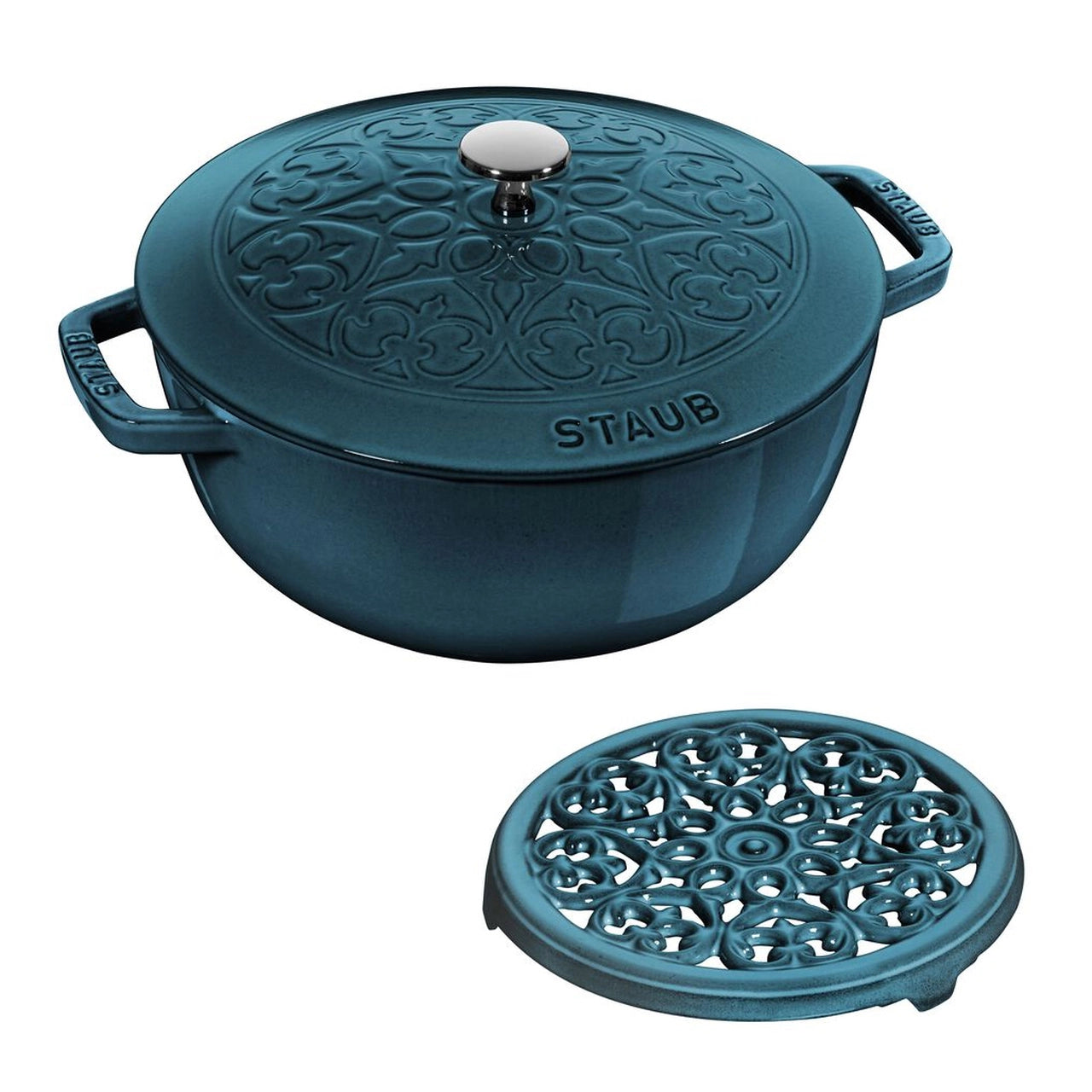 STAUB Lily French Oven and Trivet - La Mer, 3.75 QT