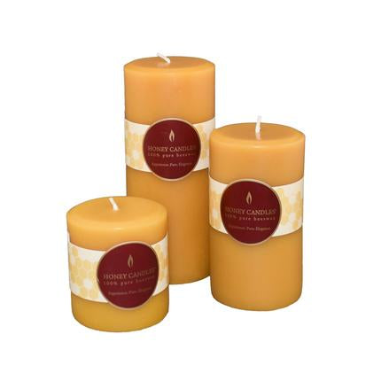 HONEY CANDLES Beeswax Pillar Candles - Natural