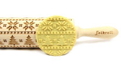 FOLKROLL Large Holiday Embossed Rolling Pin