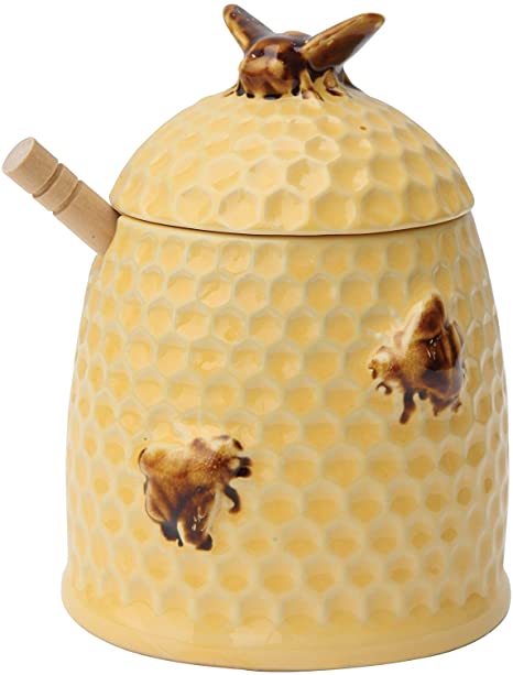 CREATIVE CO-OP Yellow Bee Honey Pot